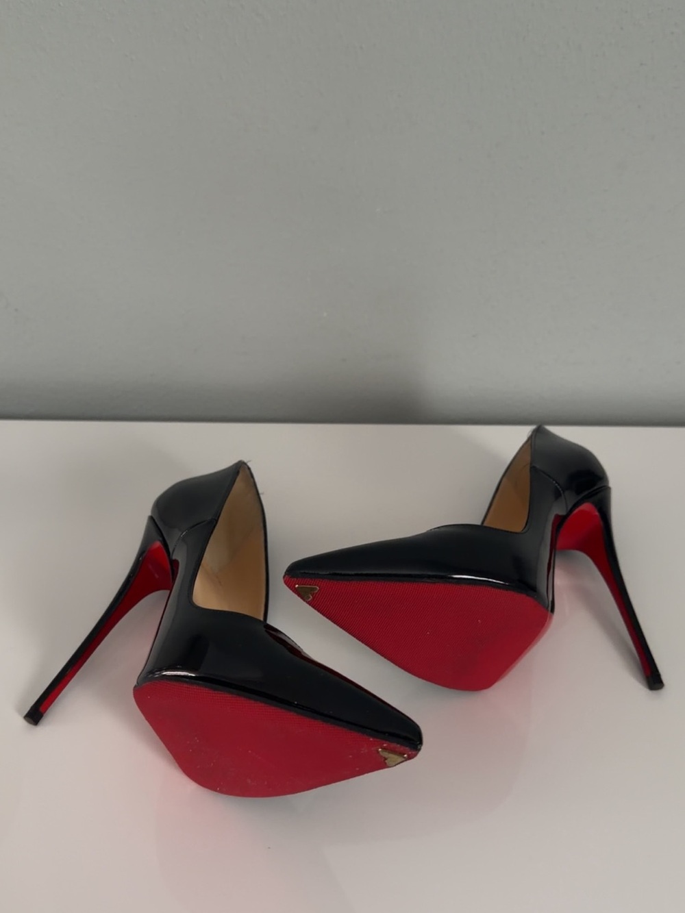 Christian Louboutin Black Patent Stiletto Pumps with Signature Red Sole